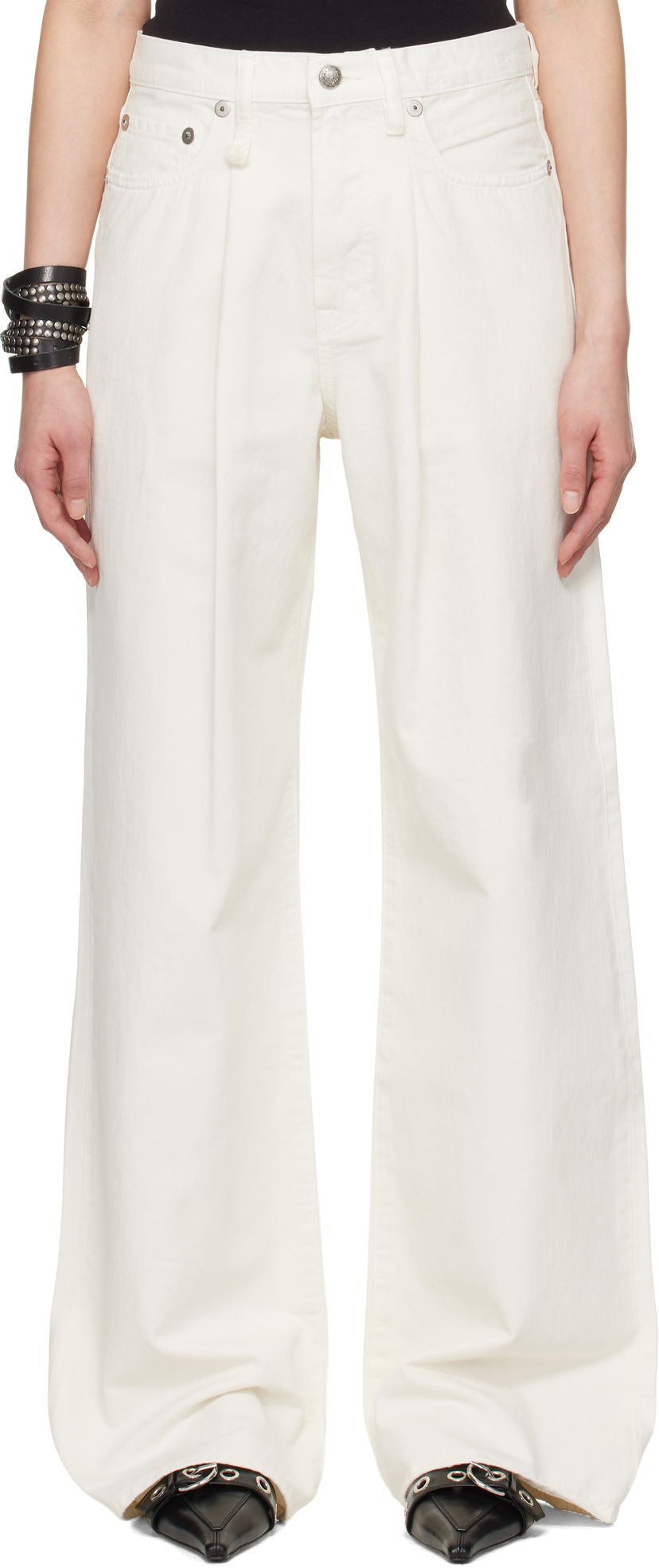 Джинси R13 R13 Damon Pleated Wide Leg Jeans білий | R13W3147-D298A
