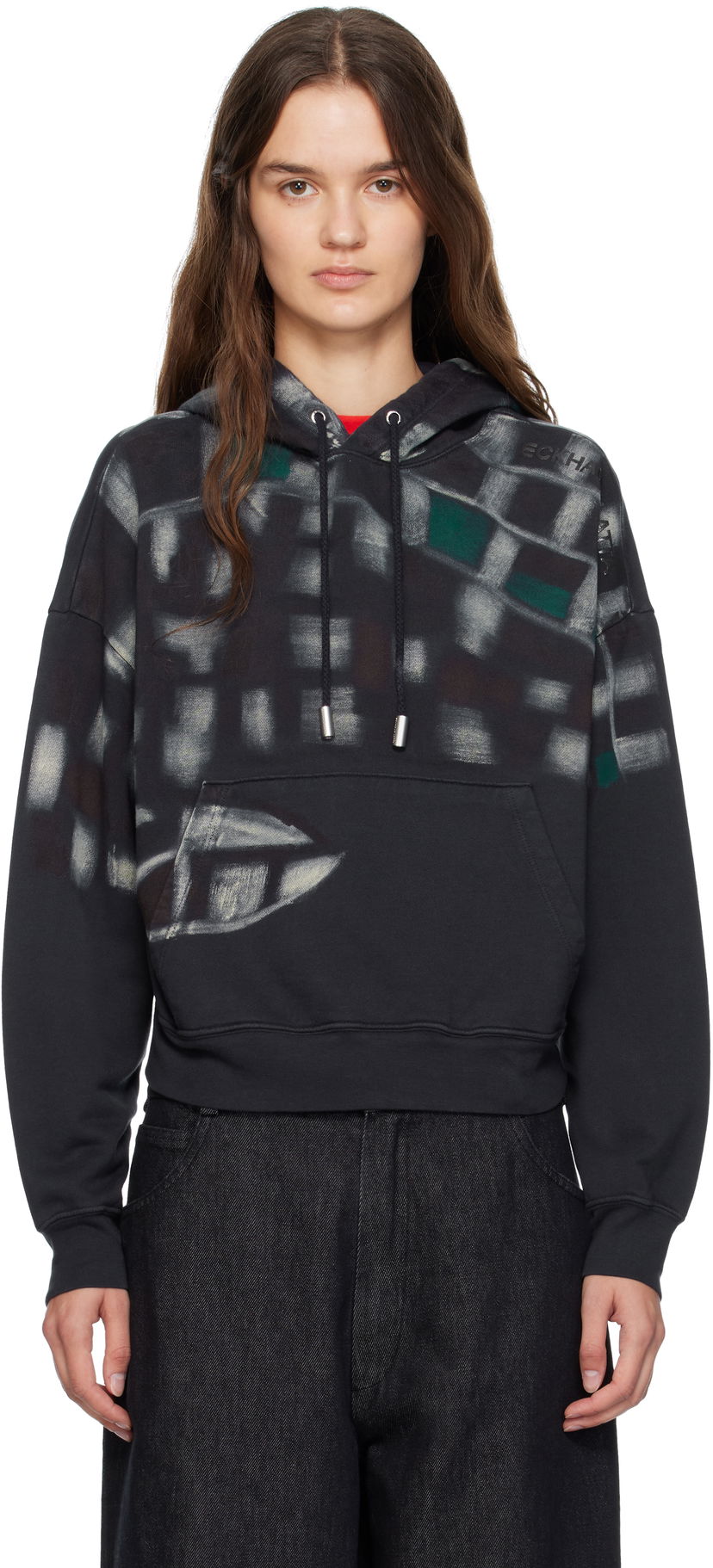 Світшоти Eckhaus Latta Eckhaus Latta Garment-Dyed Printed Hoodie чорний | 251-EL-PF25-P -