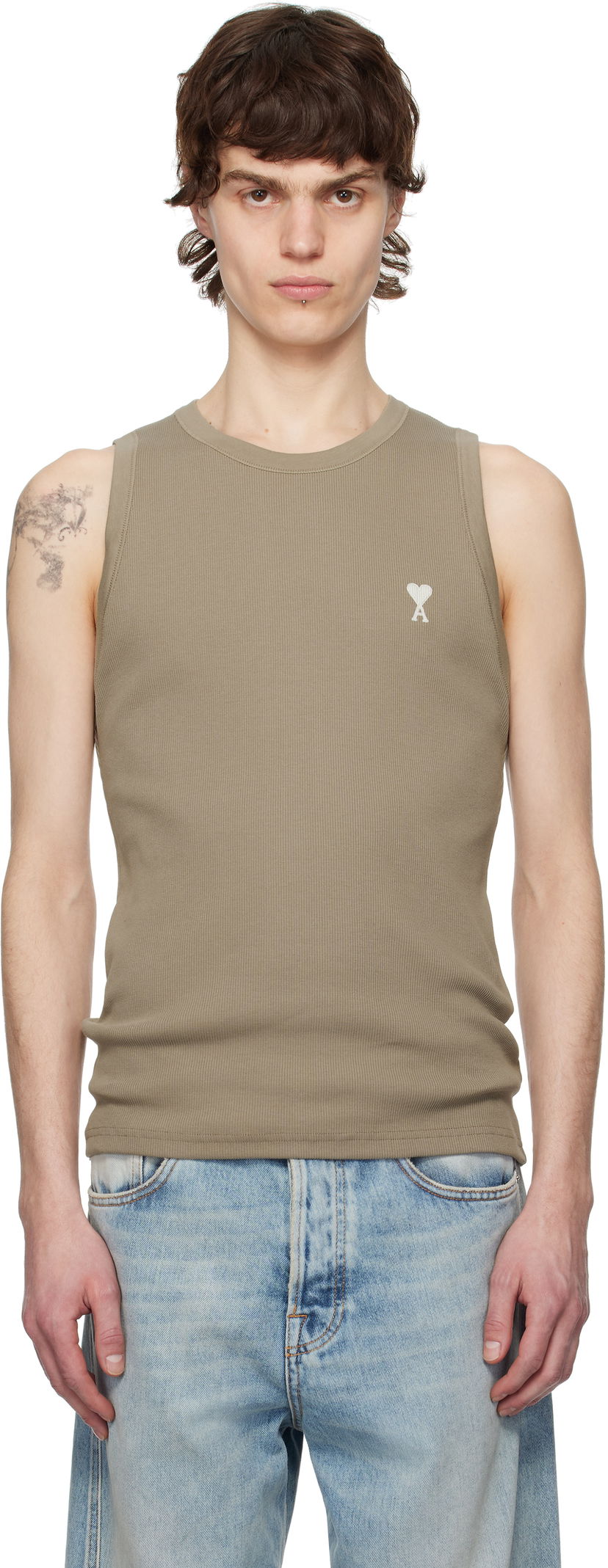 Безрукавка AMI AMI Paris Ribbed Ami de Coeur Tank Top Коричневий | HTK060.JE0117