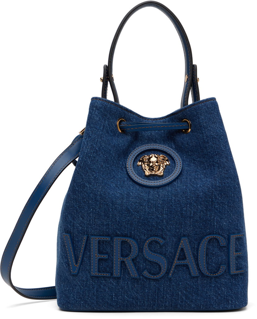 Сумочка Versace Versace 'La Medusa' Denim Bucket Bag Синій | 1018297_1A04287_1UC7V