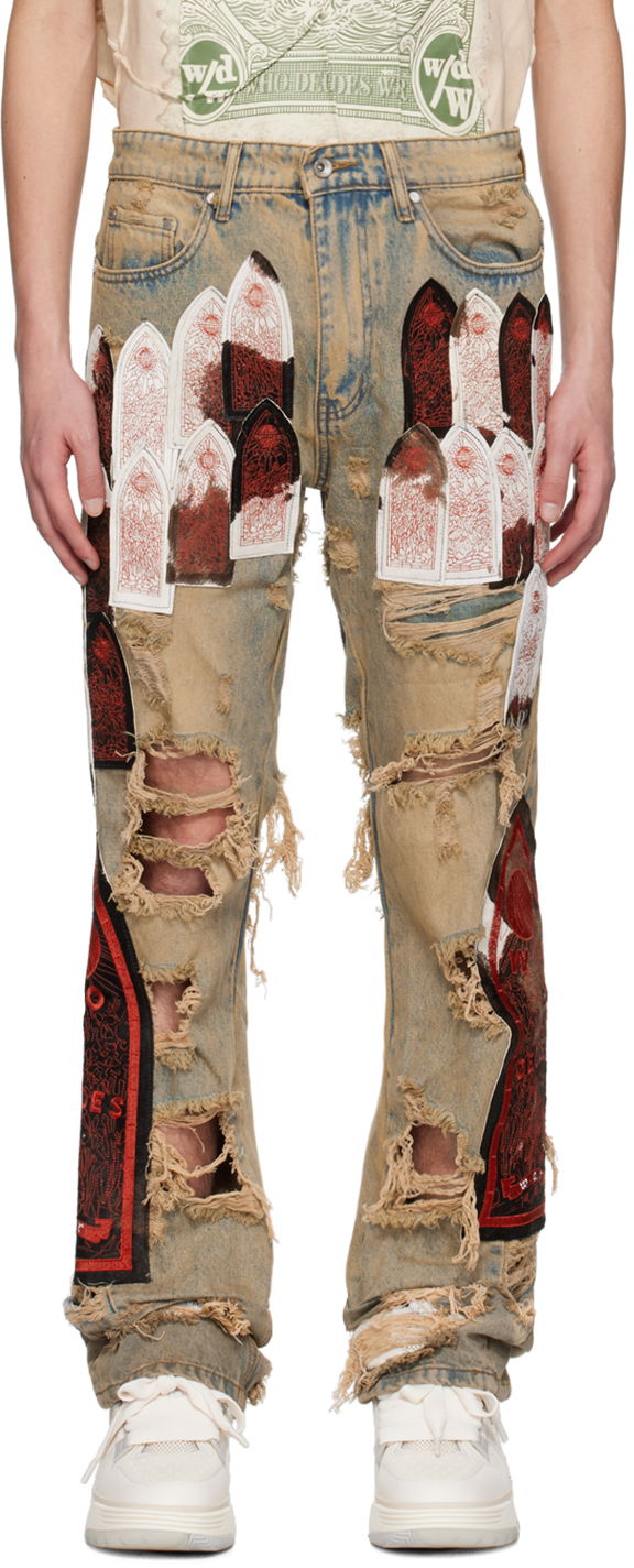 Джинси Who Decides War Sangre Patch Distressed Jeans Різнокольоровий | 1120930030SS24