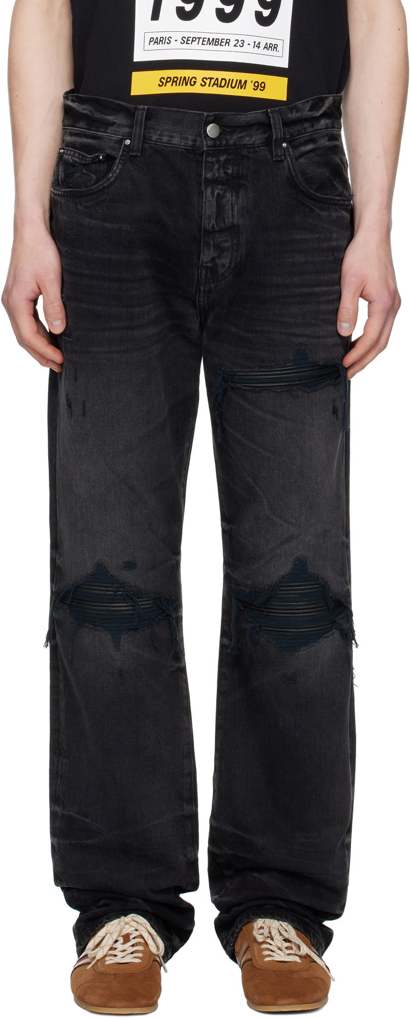 Джинси AMIRI AMIRI Leather Straight MX1 Jeans чорний | AMDNGH1086