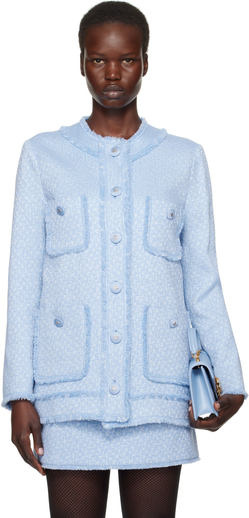 Куртка Dolce & Gabbana Dolce&Gabbana Single-Breasted Raschel Tweed Jacket Синій | F29YCT HUMUA