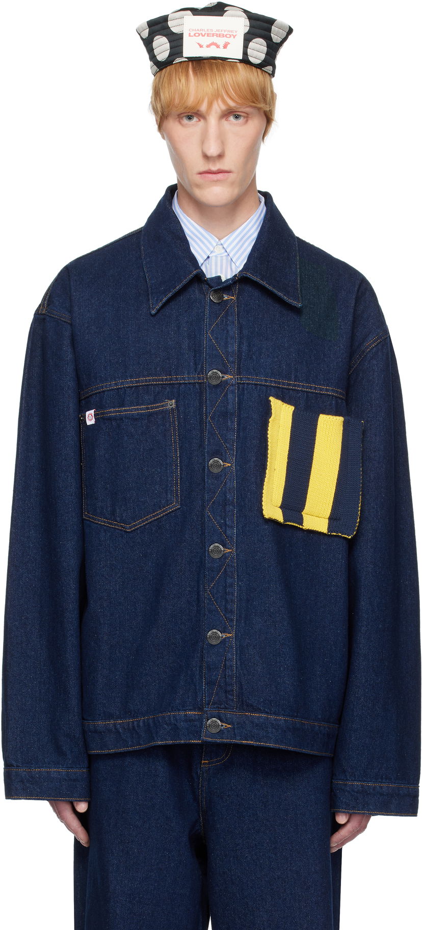 Куртка Charles Jeffrey Loverboy Charles Jeffrey LOVERBOY Knit Patch Cargo Denim Jacket Синій | 54010201