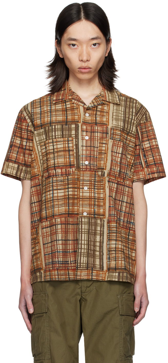 Сорочка BEAMS BEAMS PLUS Block Print Short Sleeve Shirt Коричневий | 3801-0108-139
