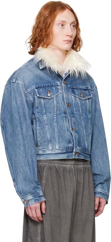 Куртка Alexander Wang Alexander Wang Rounded Trucker Denim Jacket with Faux Fur Collar Синій | 6WC1252066, 1