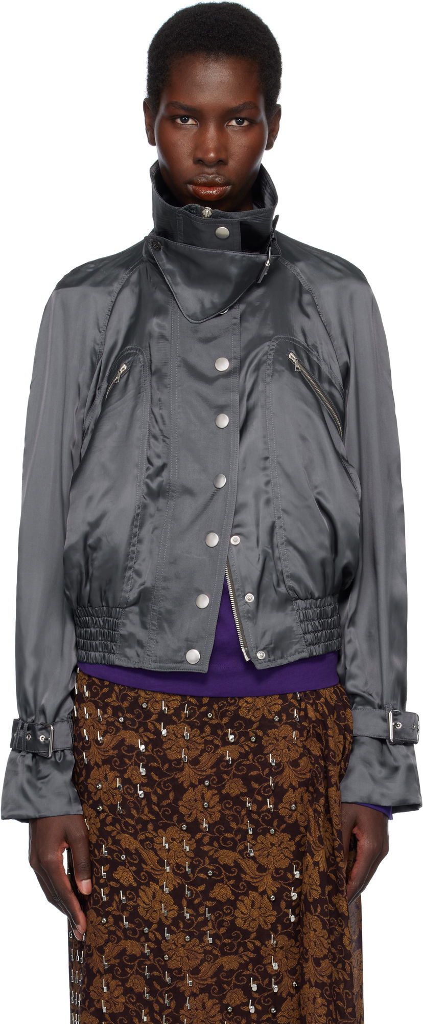 Куртка бомбер Dries Van Noten Dries Van Noten Satin Bomber Jacket Сірий | 251-010506-1427