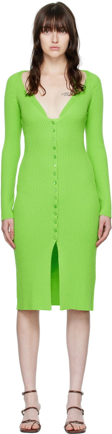 плаття Blumarine Ribbed Button-Up Midi Dress Зелений | 2A210A, 0