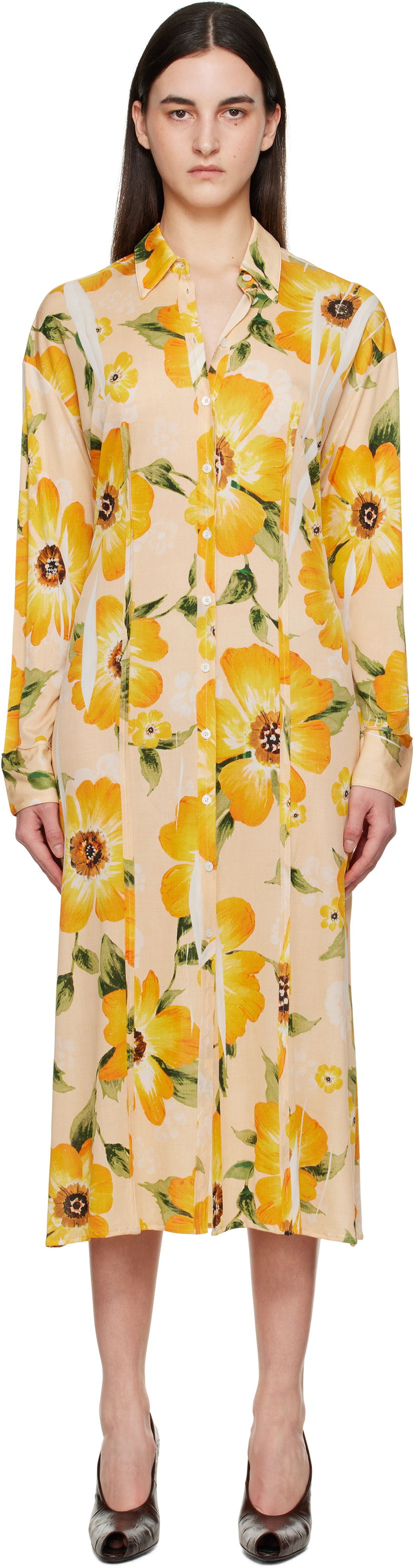 плаття Acne Studios Acne Studios Button-Up Floral Print Midi Dress Жовтий | A20803-