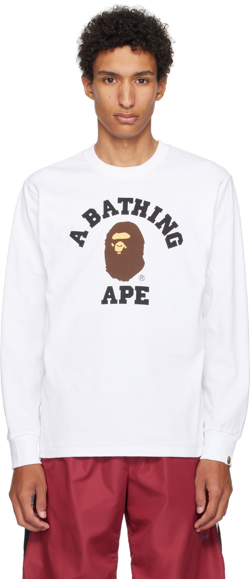 Футболка BAPE A Bathing Ape College Long Sleeve T-Shirt білий | 001LTL301013M