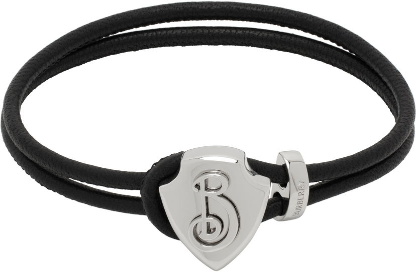 Браслет Burberry Leather Bracelet with Metal Shield чорний | 8105614