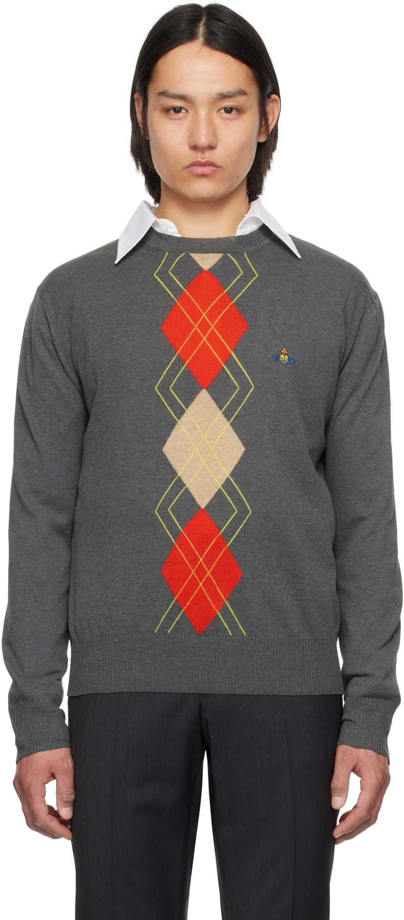 Cветр Vivienne Westwood Vivienne Westwood Argyle Round Neck Sweater Сірий | 2701002D-Y003D-