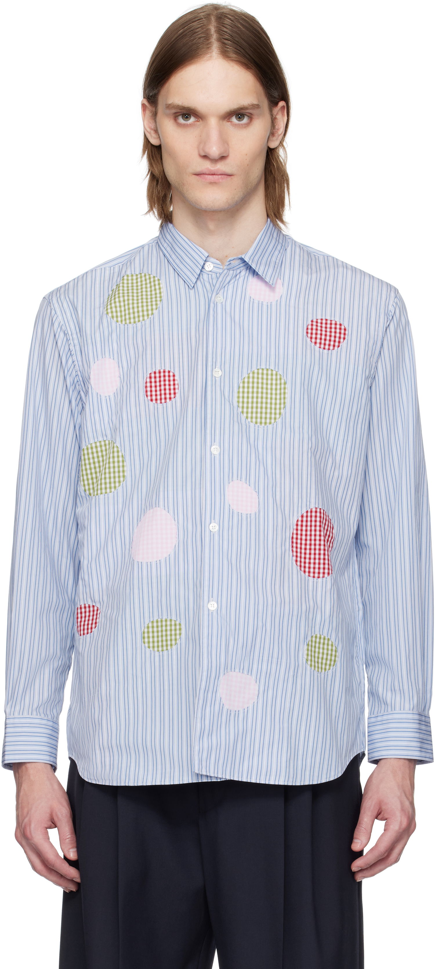 Сорочка Comme des Garçons Comme des Garçons Yarn Dyed Stripe Poplin & Check Shirt Синій | FO-B014-051, 0