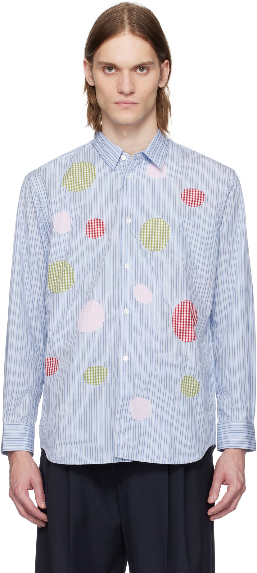 Сорочка Comme des Garçons Comme des Garçons Yarn Dyed Stripe Poplin & Check Shirt Синій | FO-B014-051
