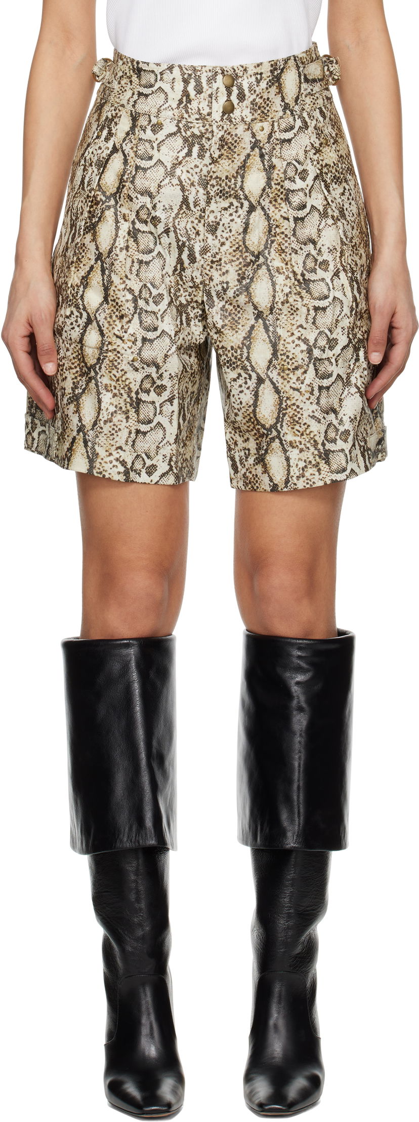 Шорти ISABEL MARANT Isabel Marant Felize Printed Leather Shorts бежевий | SH0213FA-C1C01I