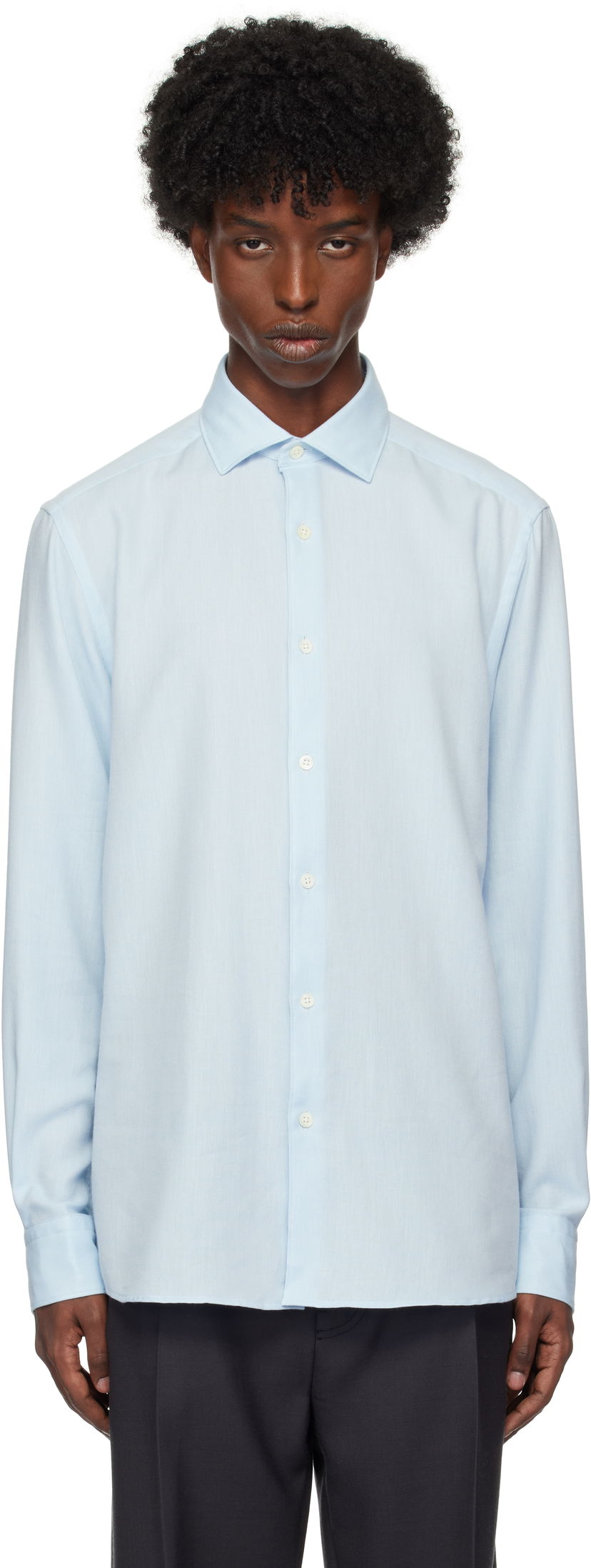 Сорочка ZEGNA Long Sleeve Cashco Shirt Синій | UEX44A8-SRF5