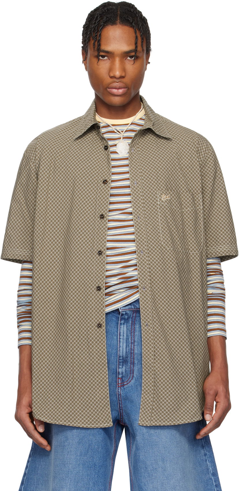 Сорочка ERL ERL Mini Plaid Short Sleeve Shirt Зелений | ERL10B011