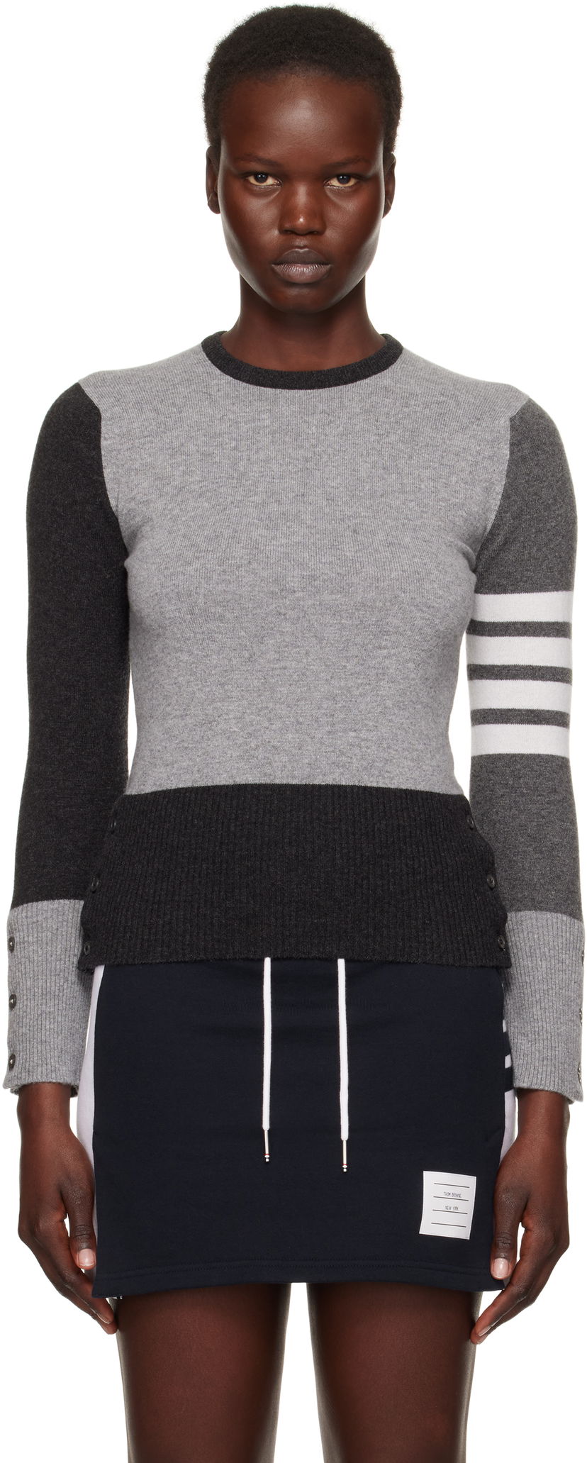 Cветр Thom Browne Colorblock Crew Neck Sweater Сірий | FKA001F-00011