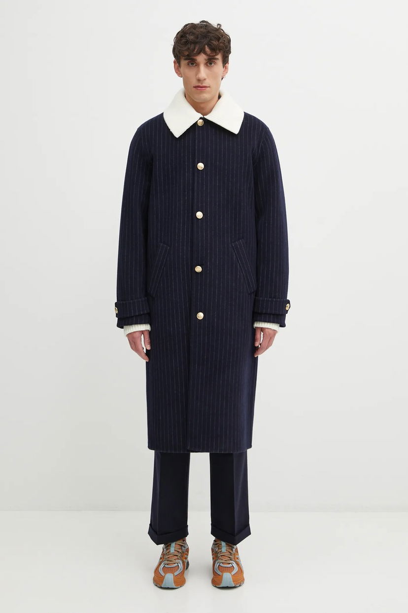 Пальто Drôle de Monsieur Le Manteau Pinstripes Coat with White Collar темно-синій | I.CT143.WO041