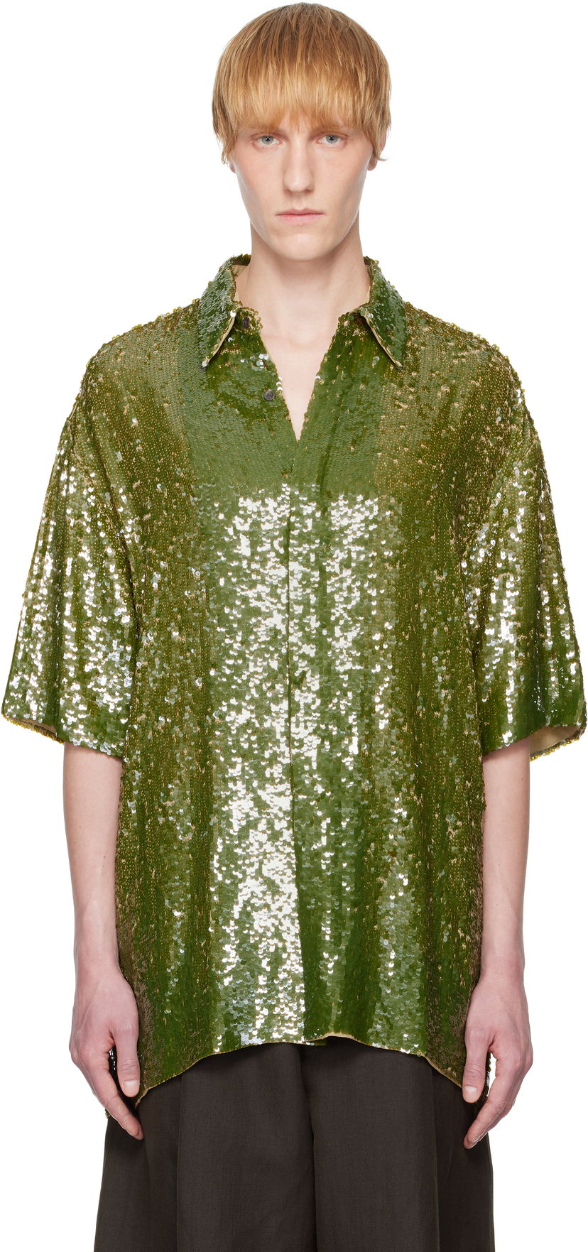 Сорочка Dries Van Noten Dries Van Noten Sequin Button-Up Shirt Зелений | 251-080751-1480