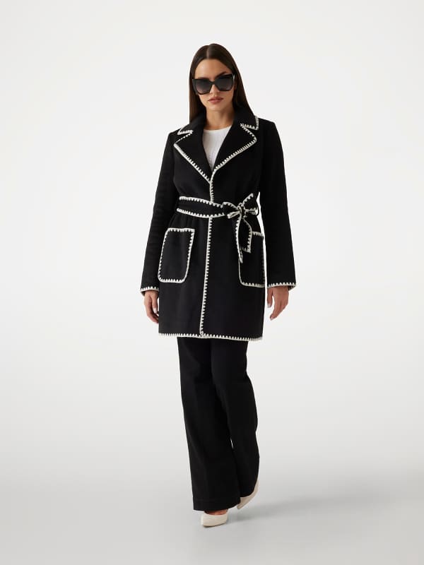 Пальто GUESS Wool Blend Coat with Contrast Stitching чорний | W5RL19WGVR2, 0
