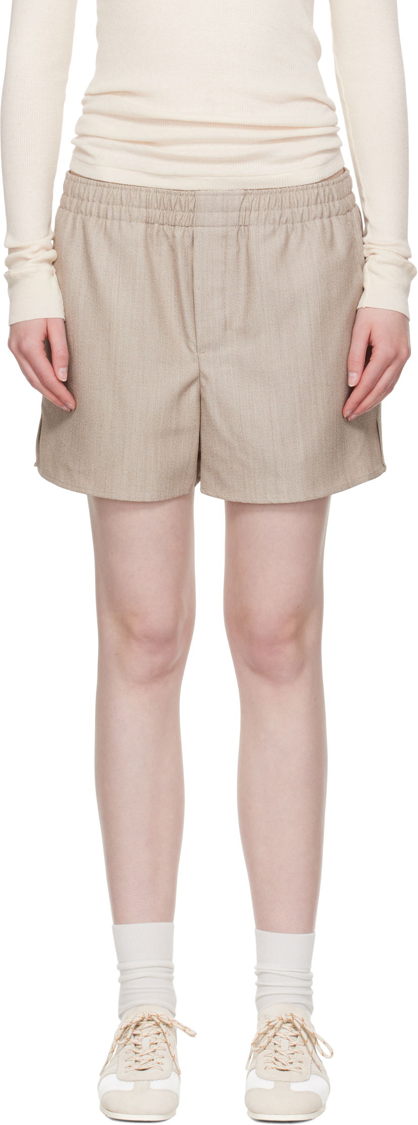 Шорти AMI AMI Paris Wool Elasticated Shorts бежевий | USO117.WV0065