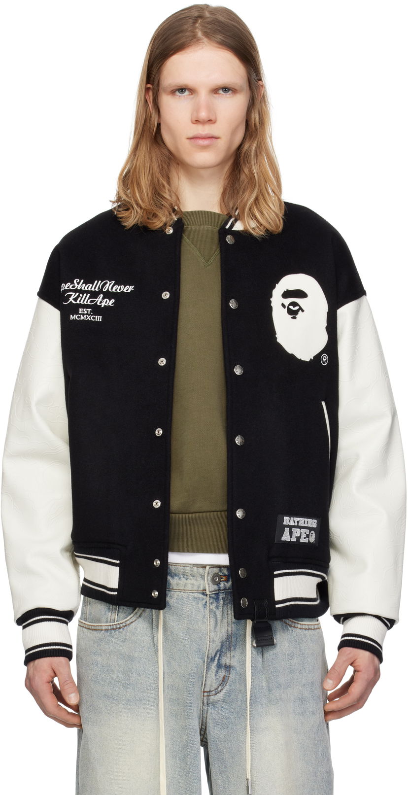 Куртка бомбер BAPE A Bathing Ape Varsity Bomber Jacket чорний | 001HJK701301N