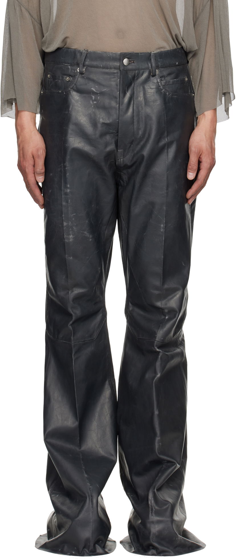 Штани Rick Owens Rick Owens Hollywood Bolan Bootcut Leather Pants чорний | RU01E5335 LTP