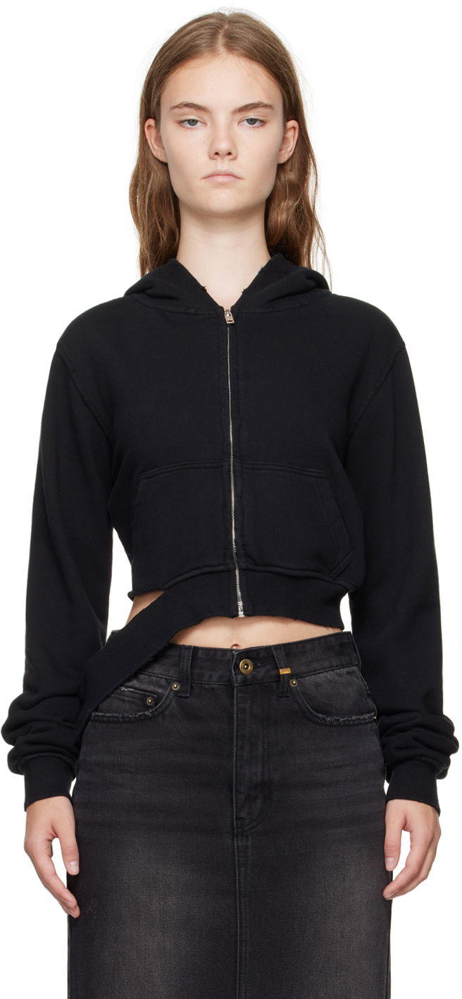 Світшоти We11done We11done Distressed Zip-Up Hoodie чорний | WD-TJ2-24-808-W-BK