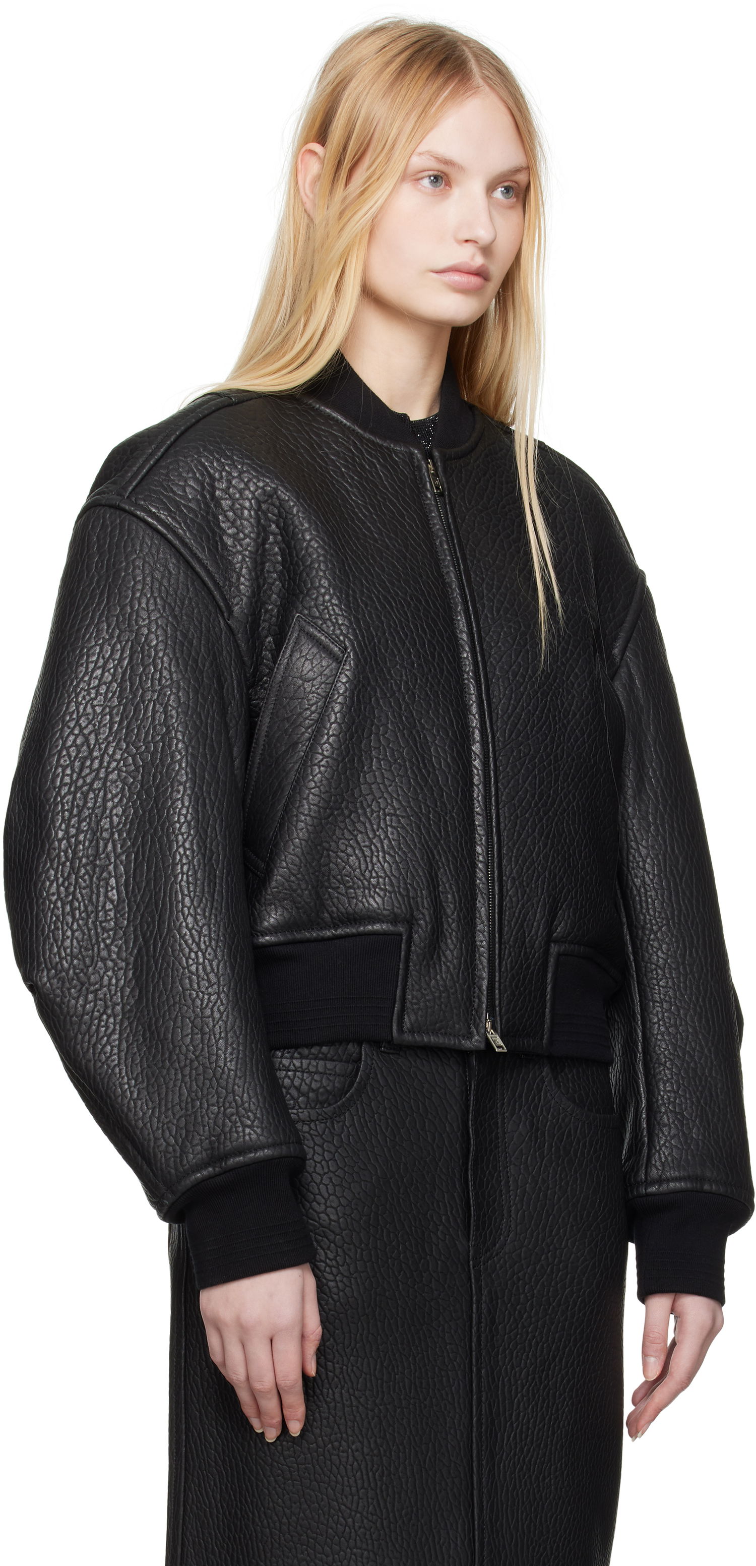Куртка бомбер Alexander Wang Alexander Wang Cropped Leather Bomber Jacket чорний | 1WC1252627, 1