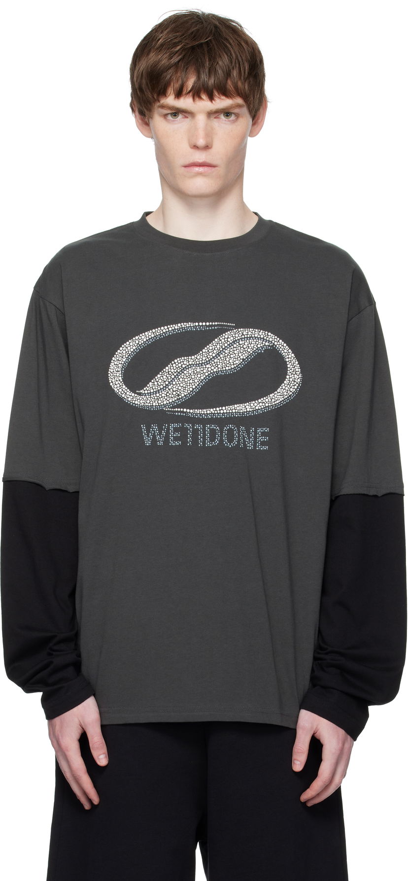 Футболка We11done We11done Pearl Logo Layered Long Sleeve T-Shirt Сірий | WD-TT2-25-739-U-CH