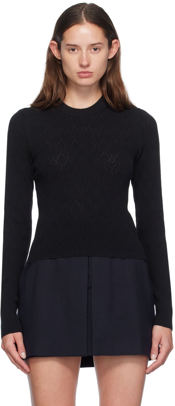 Cветр AMI Paris Black Pointelle Sweater чорний | FKS135.KN0049