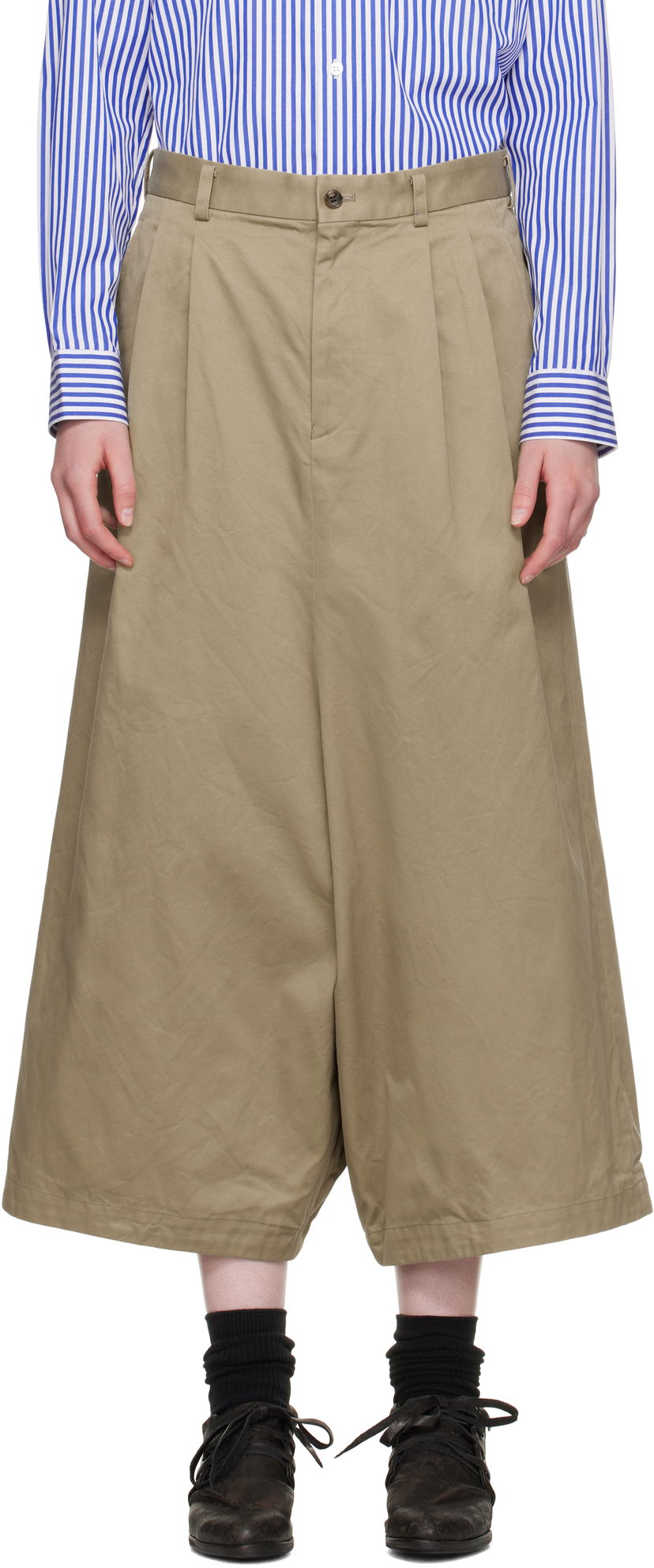 Шорти Comme des Garçons Comme des Garçons Cotton Twill Garment Washed Trousers бежевий | RO-P011-051-1