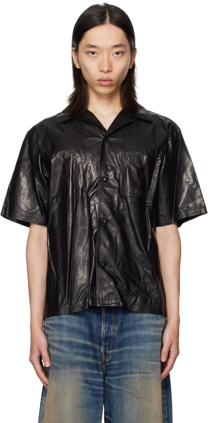 Сорочка AMIRI AMIRI Lightweight Camp Leather Shirt чорний | AMLTIR1017