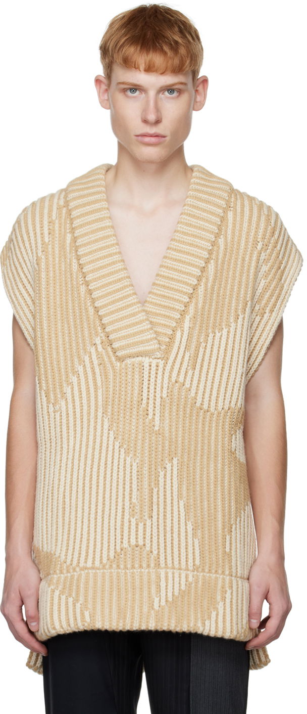Cветр Feng Chen Wang Feng Chen Wang Jacquard Oversized V-Neck Vest бежевий | FUF14KT06K