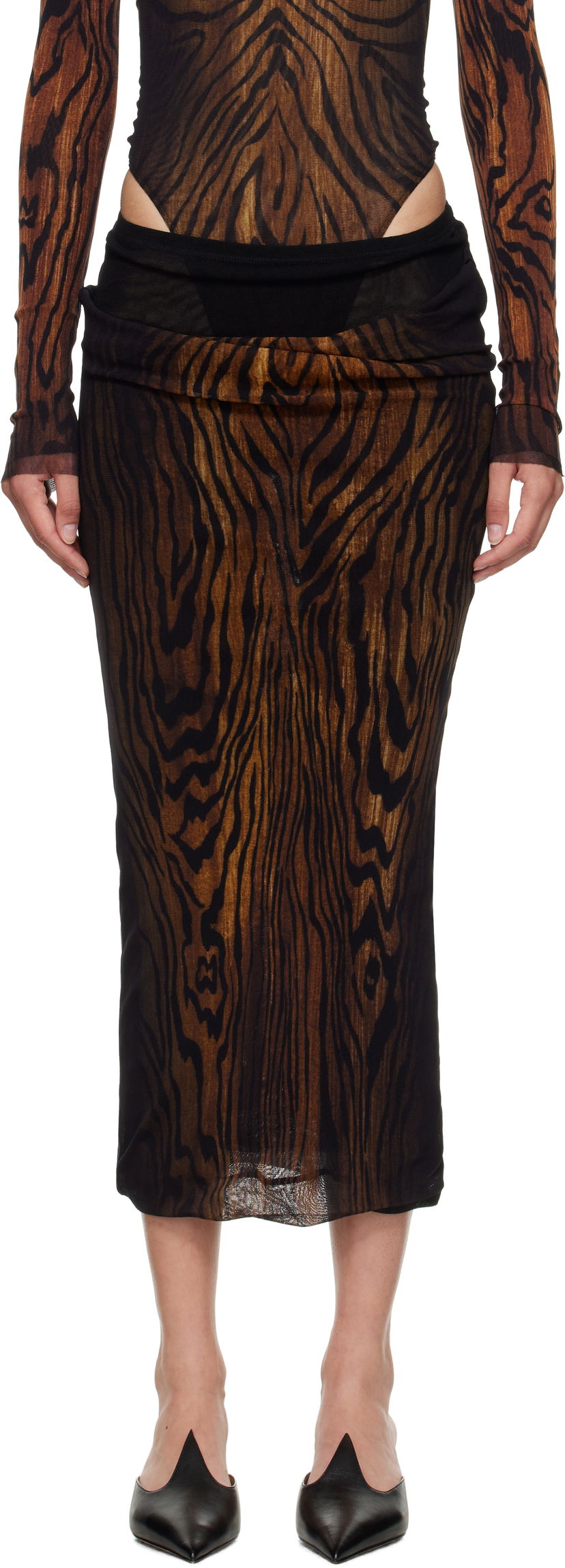 Спідниця Jean Paul Gaultier Jean Paul Gaultier 'The Long Draped Wood' Midi Skirt Коричневий | 25/03-W-SK011-M002P-0060