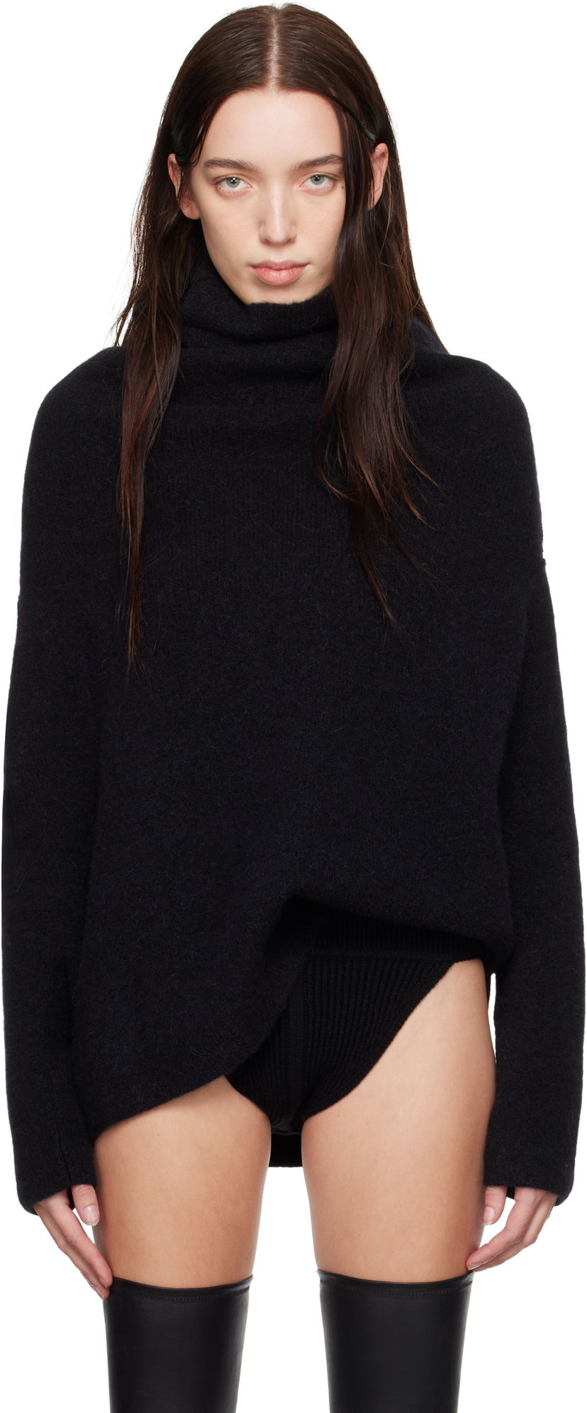 Cветр Rick Owens Turtleneck Shroud Sweater чорний | RO02D3674 KWPL