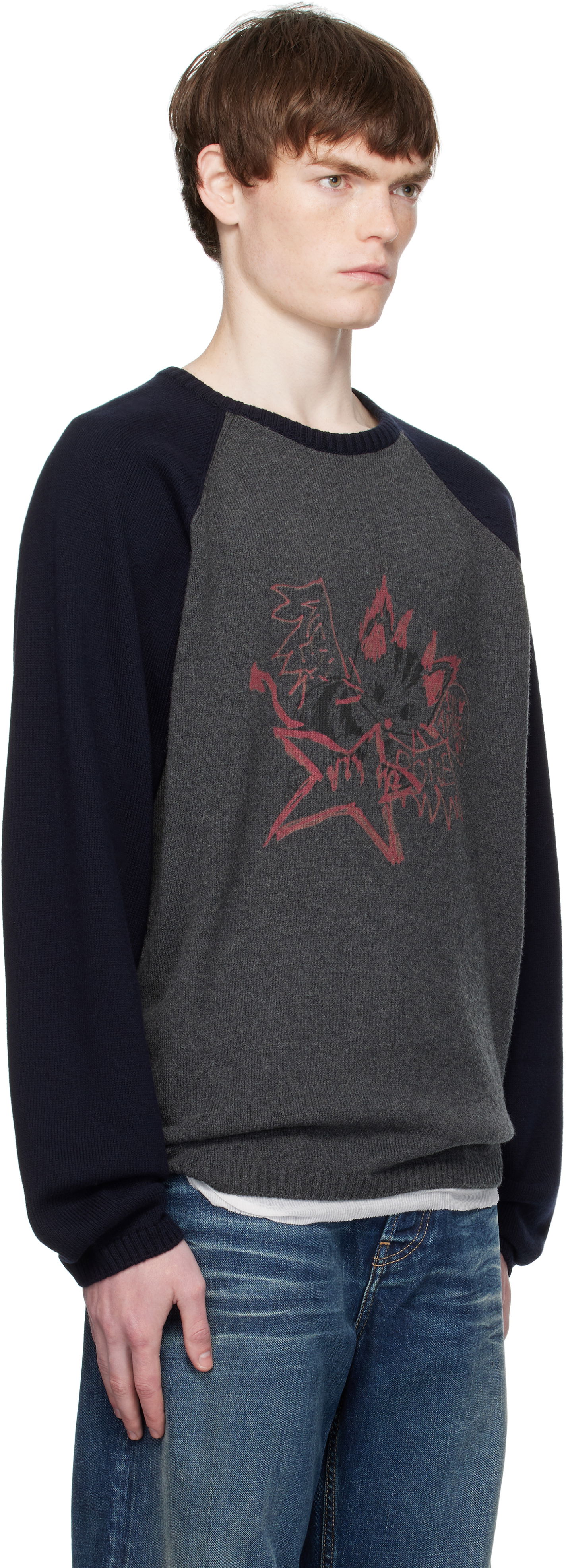 Cветр We11done We11done Printed Raglan Knit Pullover Sweater Сірий | WD-KO2-25-659-U-CH, 1