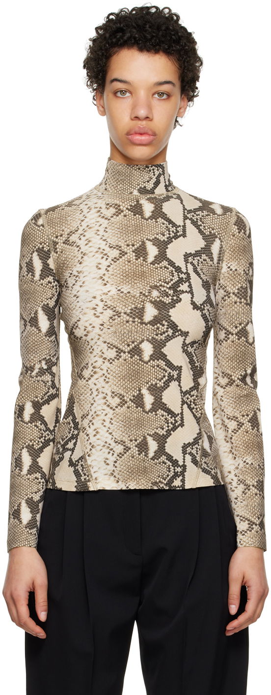 Футболка Stella McCartney Stella McCartney Python Print Long Sleeve T-Shirt бежевий | 6J01903SPX60