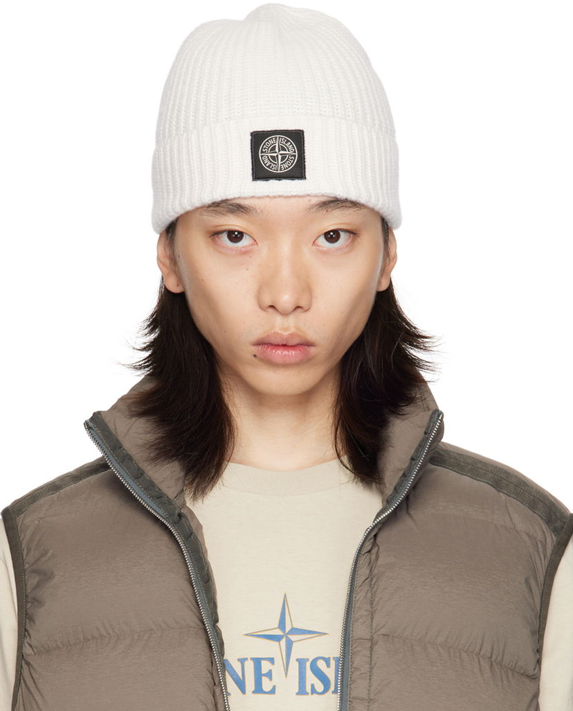 Шапка Stone Island Off-White Knitted Badge Beanie білий | 8115N10B5