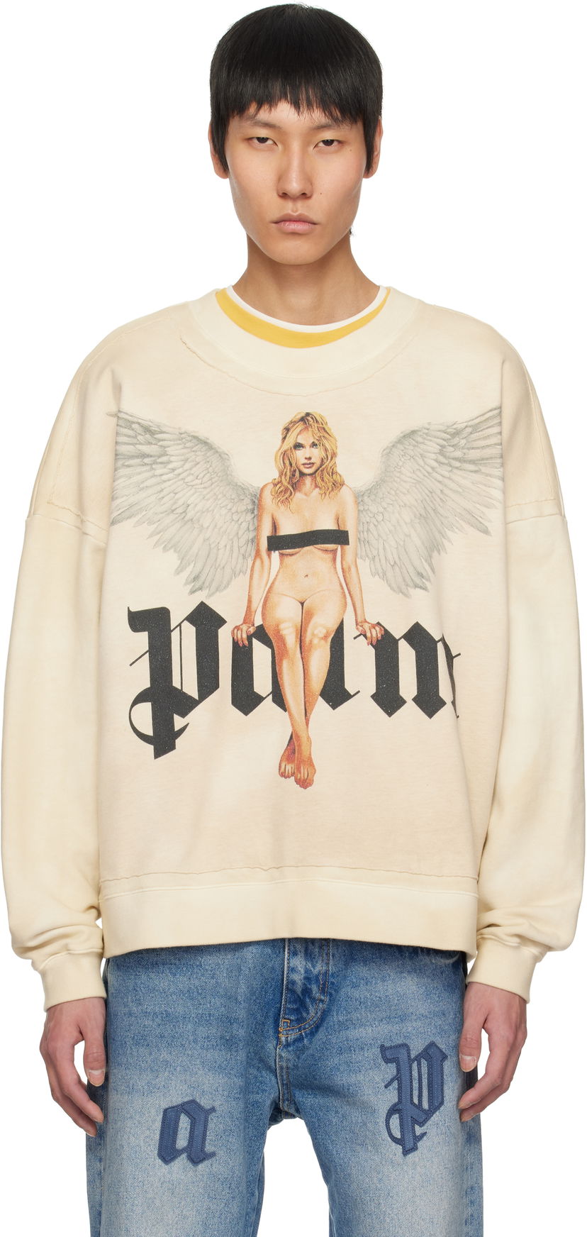 Світшоти Palm Angels Palm Angels Pin Up Graphic Sweatshirt бежевий | PMBA080S25FLE0020B10