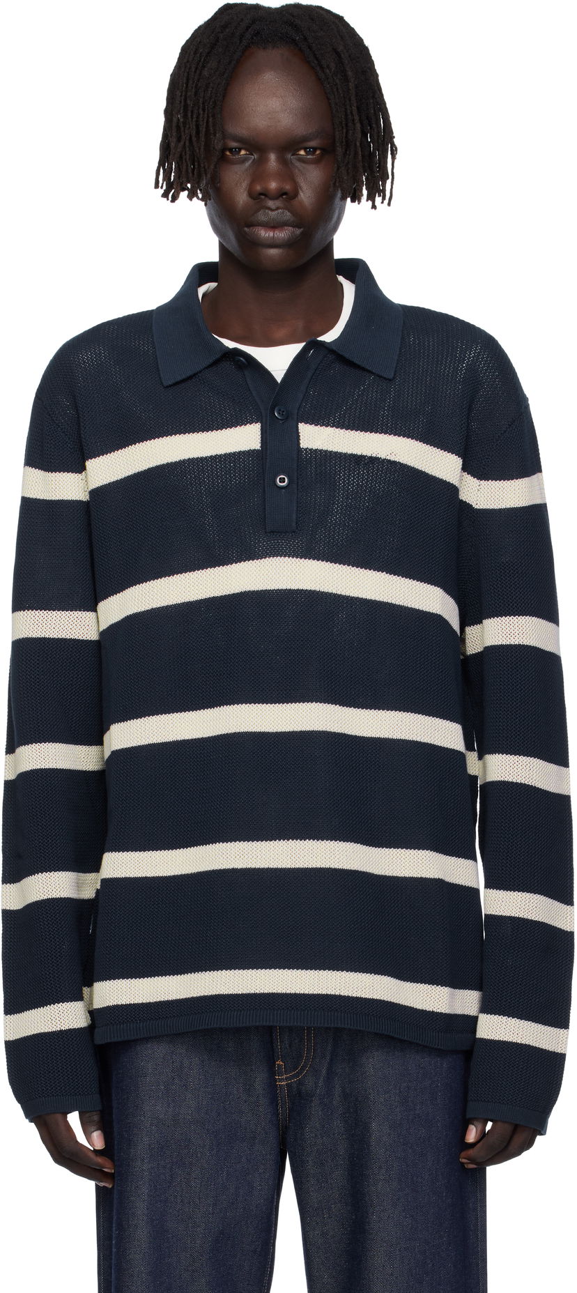 Сорочка поло CALVIN KLEIN Calvin Klein Long Sleeve Striped Polo темно-синій | 81B388G