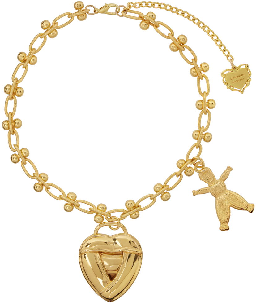 Кольє Chopova Lowena Chopova Lowena Knotted Heart Pendant Necklace with Teddy Bear Charm Металік | 6516