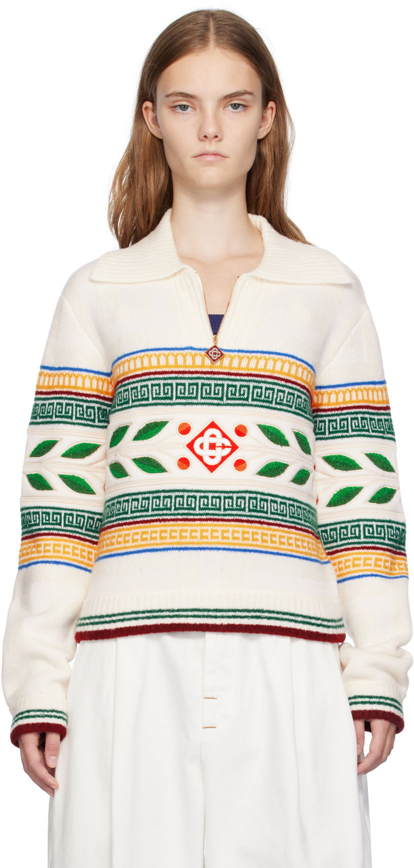 Cветр Casablanca Olympique Knit Sweater білий | WF24-KW-774-01