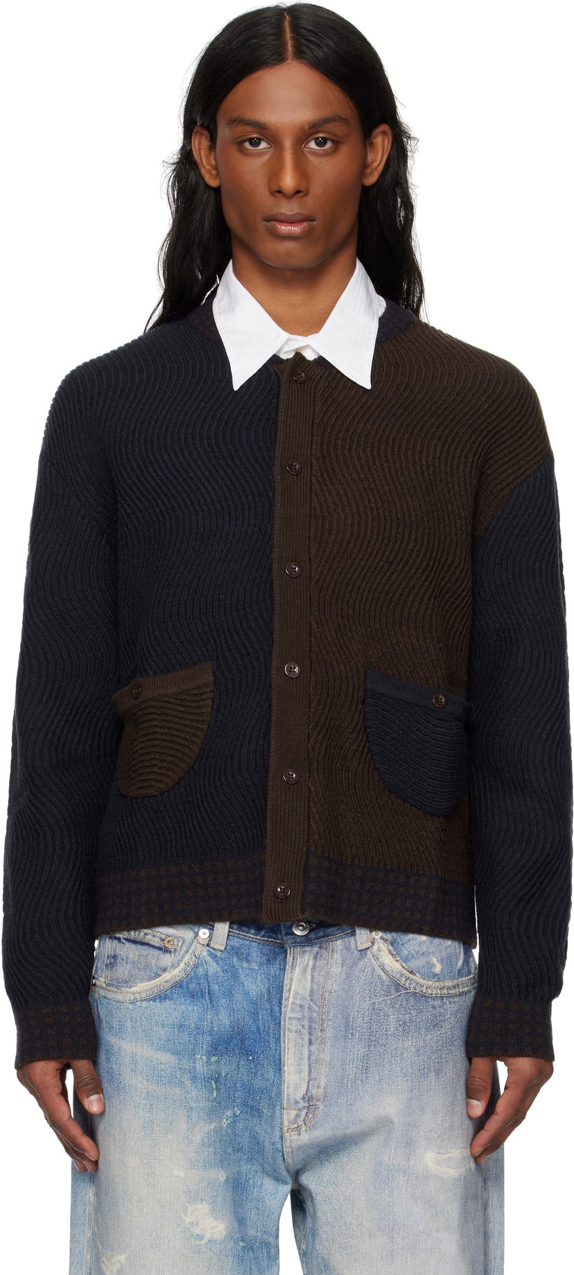 Cветр Dime Dime Wave Knit Cardigan Коричневий | DIME2SP253NVY