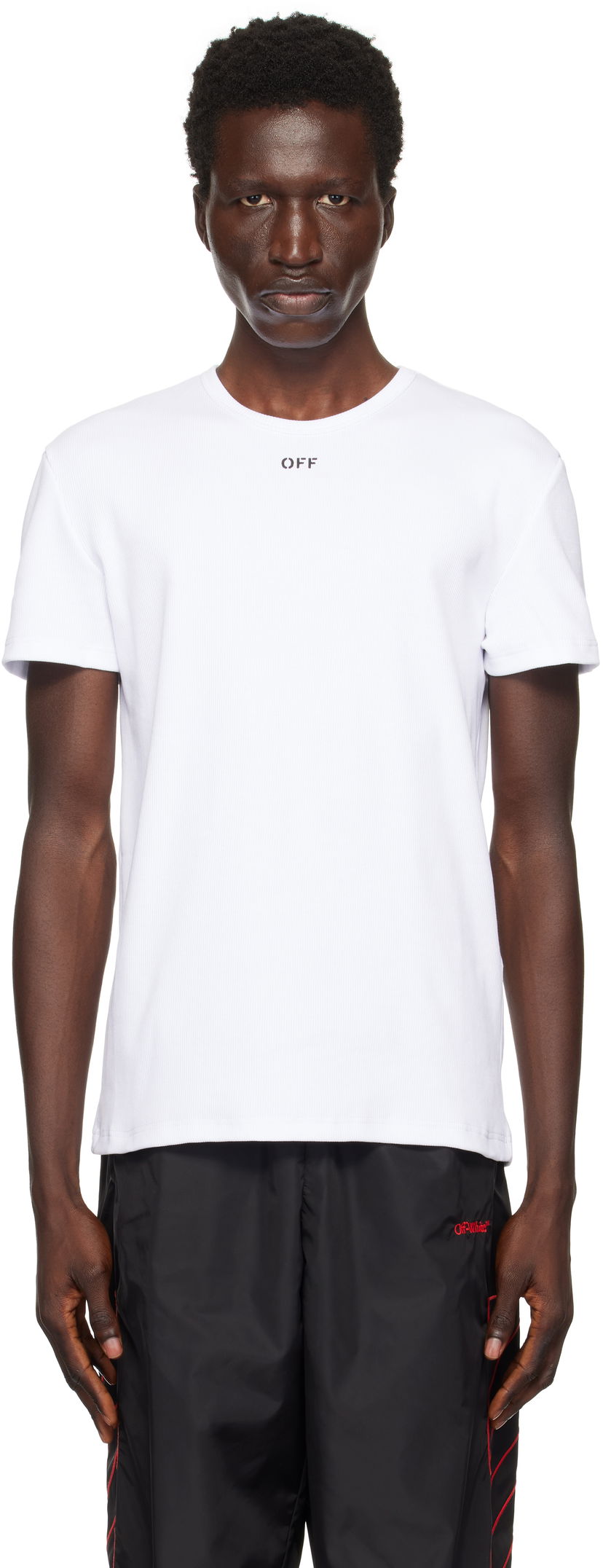 Футболка Off-White White Ribbed Stamp T-Shirt білий | OMUY007F24JER0010110
