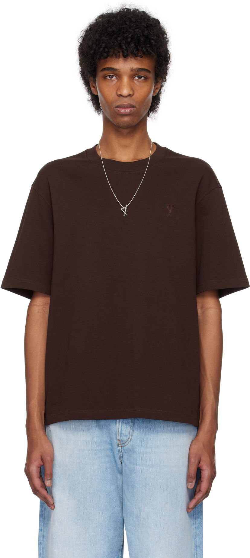 Футболка AMI AMI Paris Cotton Tonal Ami de Coeur T-Shirt Коричневий | UTS074.726