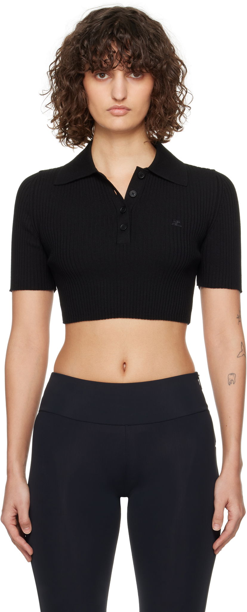 Сорочка поло Courrèges Courrèges Cropped Knit Polo Top чорний | 125MPO046FI0001