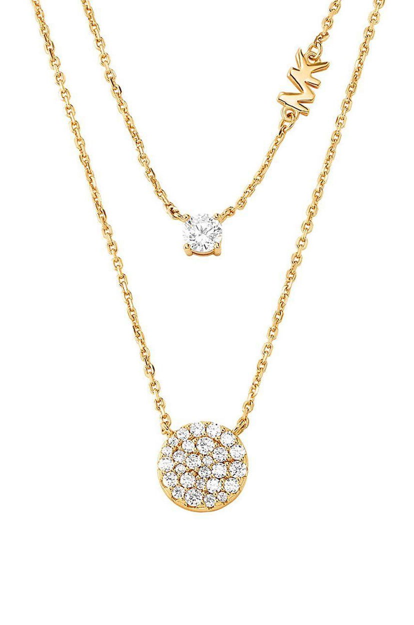 Кольє Michael Kors Double Chain Necklace with Pave and Solitaire CZ Металік | MKC1591AN710