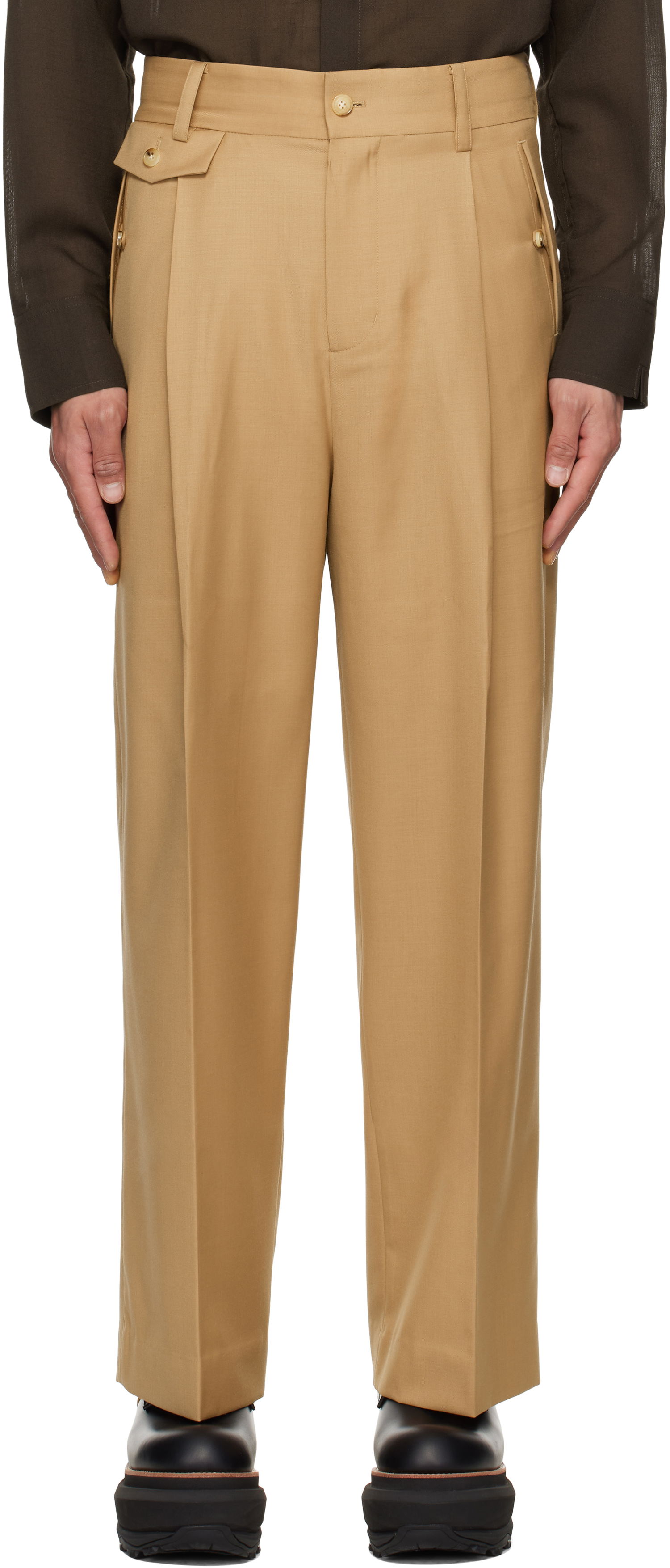 Штани Feng Chen Wang Feng Chen Wang Slashed Wide Leg Trousers бежевий | FMS19TR01B, 0